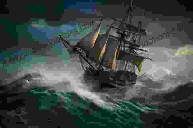 A Pirate Ship Sailing Through A Stormy Sea, Its Sails Billowing In The Wind. The Guardship: One Of The Brethren Of The Coast