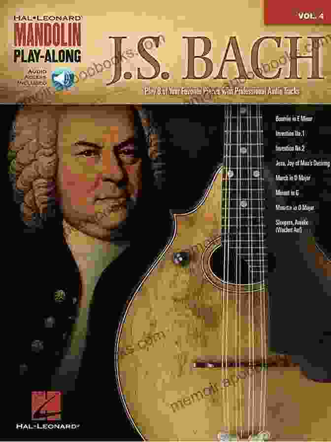 Book Cover Of Bach For Mandolin, Featuring A Mandolin On A Music Stand With Bach's Portrait In The Background. J S Bach For Mandolin