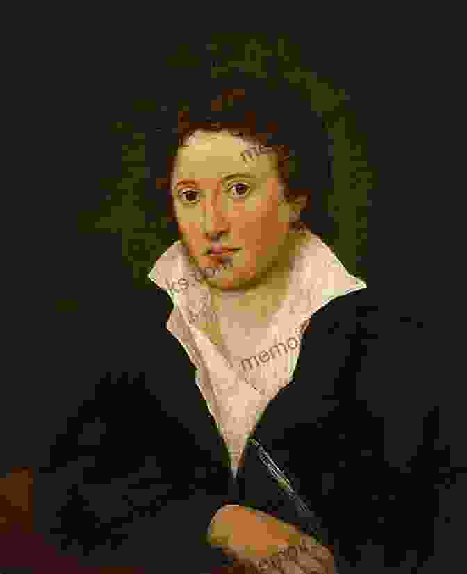 Portrait Of Percy Bysshe Shelley, A Man With Long Hair And A Beard, Wearing A White Shirt. Early Reviews Of English Poets